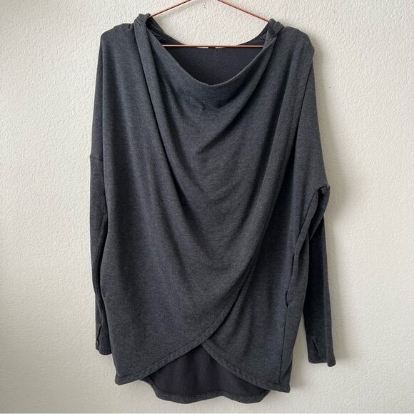 Athleta Purana Wrap hooded top heather charcoal gray long sleeve 486073 - Picture 4 of 8
